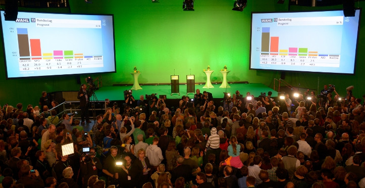 Die Columbiahalle in Berlin war voll bei der grünen Wahlparty. Foto: @ Ingo Kuzia